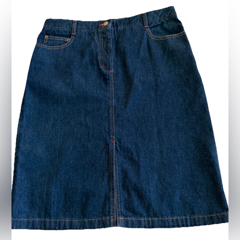 BCBGMAXAZRIA JEANS Dark Blue Wash 100% Cotton Knee Length Denim Skirt Size 10